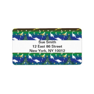 Dinosaur Christmas Tree Pattern on Christmas Label