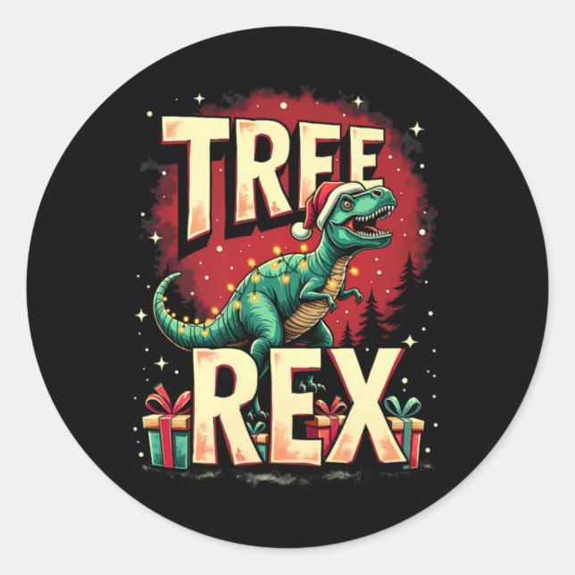 Dinosaur Christmas Tree Rex Men Boys Girls Xmas Li Classic Round Sticker (Front)
