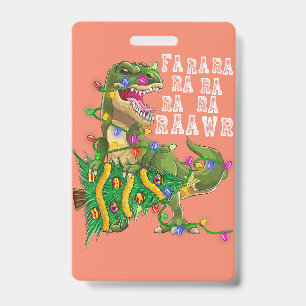 Dinosaur Christmas Tree Rex Men Boys Kids ID Badge