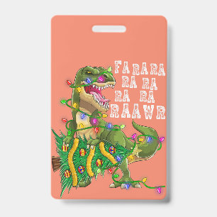 Dinosaur Christmas Tree Rex Men Boys Kids ID Badge