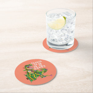 Dinosaur Christmas Tree Rex Men Boys Kids Round Paper Coaster