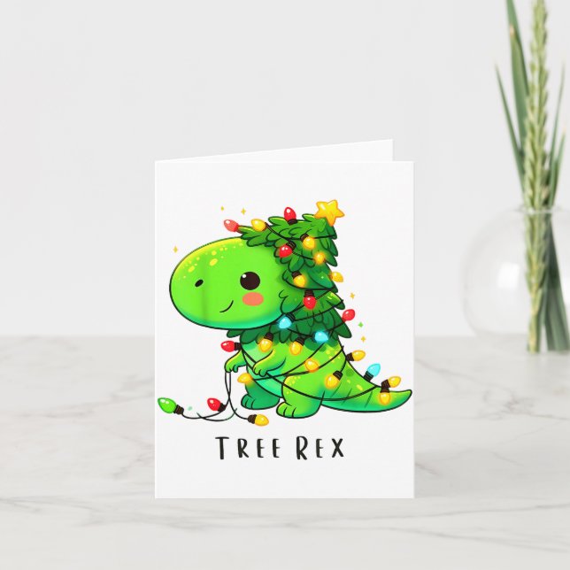 Dinosaur Christmas Tree Rex Pajamas Men Boys Xmas  Card (Front)