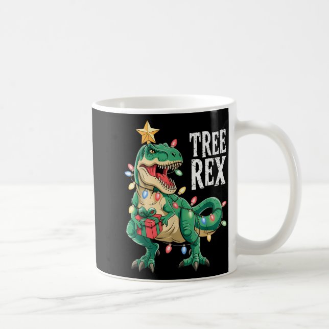 Dinosaur Christmas Tree Rex Pajamas Men Boys Xmas  Coffee Mug (Right)