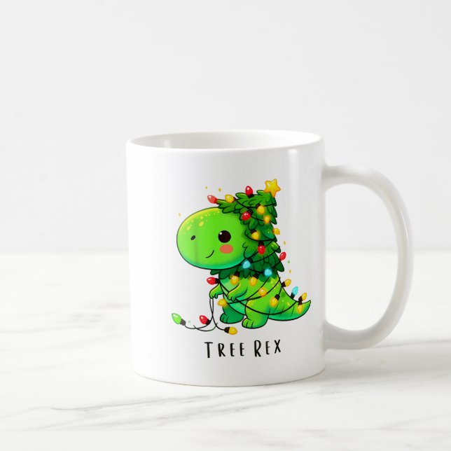 Dinosaur Christmas Tree Rex Pajamas Men Boys Xmas  Coffee Mug (Right)