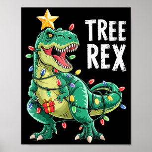 Dinosaur Christmas Tree Rex Pajamas Men Boys Xmas Poster