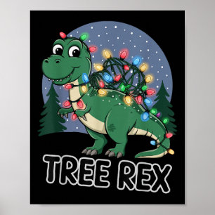 Dinosaur Christmas Tree Rex Pajamas Men Boys Xmas  Poster