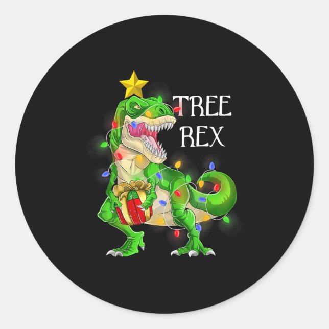 Dinosaur Christmas Tree Rex Pyjamas Men Boys Xmas  Classic Round Sticker (Front)