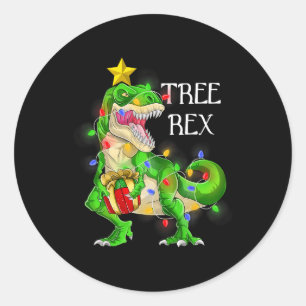 Dinosaur Christmas Tree Rex Pyjamas Men Boys Xmas  Classic Round Sticker