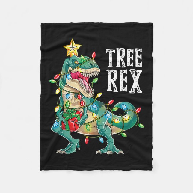 Dinosaur Christmas Tree Rex Pyjamas Men Boys Xmas  Fleece Blanket (Front)