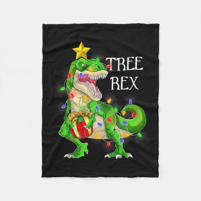 Dinosaur Christmas Tree Rex Pyjamas Men Boys Xmas  Fleece Blanket (Front)