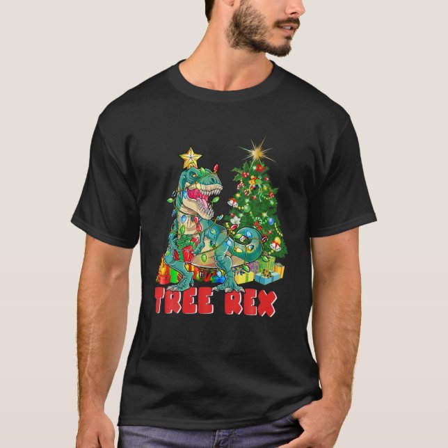 Dinosaur Christmas Tree Rex Pyjamas Men Boys Xmas  T-Shirt (Front)