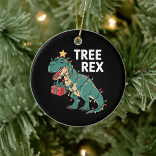 Dinosaur Christmas Tree Rex Pyjamas Xmas Lights  Ceramic Ornament