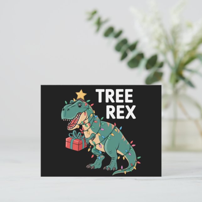 Dinosaur Christmas Tree Rex Pyjamas Xmas Lights  Postcard (Standing Front)