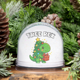 Dinosaur Christmas Tree T-Rex Cute Dino Xmas Party Snowglobe