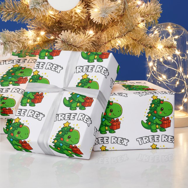 Dinosaur Christmas Tree T-Rex Cute Dino Xmas Party Wrapping Paper (Holidays)