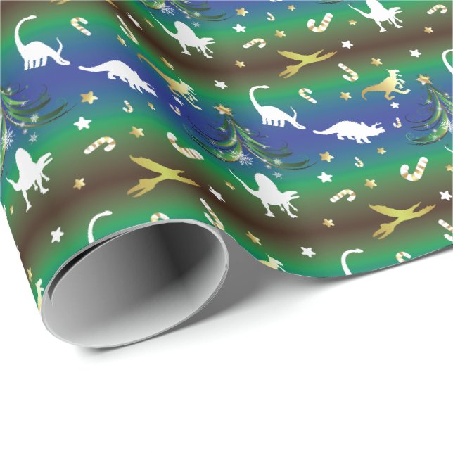 Dinosaur Christmas Tree Wrapping Paper (Roll Corner)
