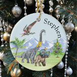 Dinosaur Christmas Triceratops Jurassic Christmas  Ceramic Ornament<br><div class="desc">This design may be personalised in the area provided by changing the photo and/or text. Or it can be customised by clicking Personalise this Template and then choosing the click to customise further option and delete or change the colour of the background, add text, change the text colour or style,...</div>