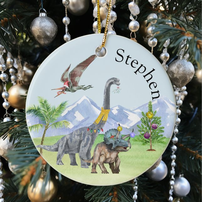 Dinosaur Christmas Triceratops Jurassic Christmas  Ceramic Ornament (Creator Uploaded)