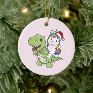 Dinosaur Christmas Unicorn Winter T-Rex Dino Adult Ceramic Ornament
