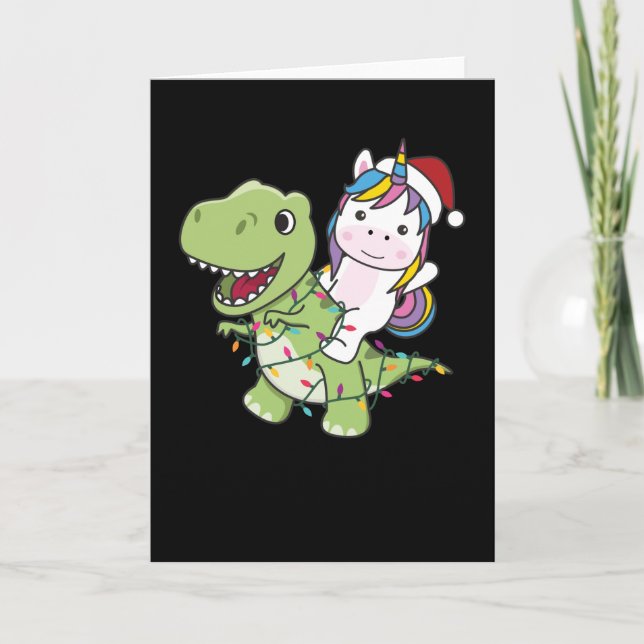 Dinosaur Christmas Unicorn Winter T-Rex Dino Card (Front)