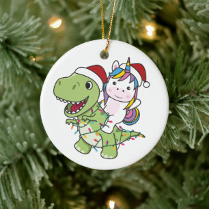 Dinosaur Christmas Unicorn Winter T-Rex Dino Ceramic Ornament