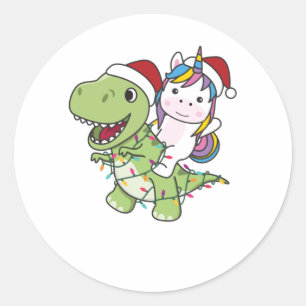 Dinosaur Christmas Unicorn Winter T-Rex Dino Classic Round Sticker