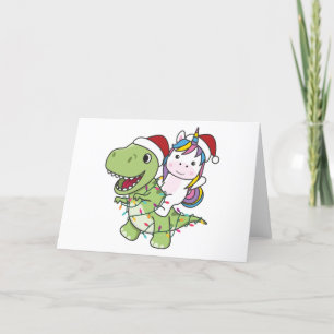 Dinosaur Christmas Unicorn Winter T-Rex Dino Holiday Card