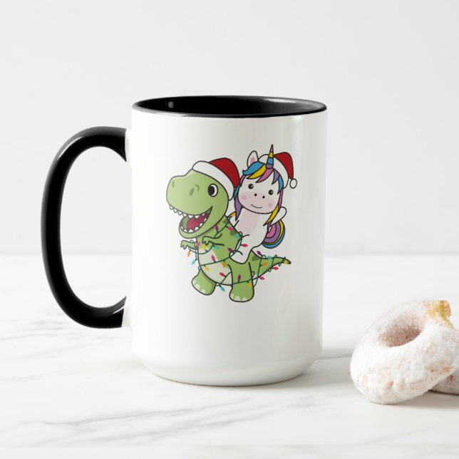 Dinosaur Christmas Unicorn Winter T-Rex Dino Mug (With Donut)