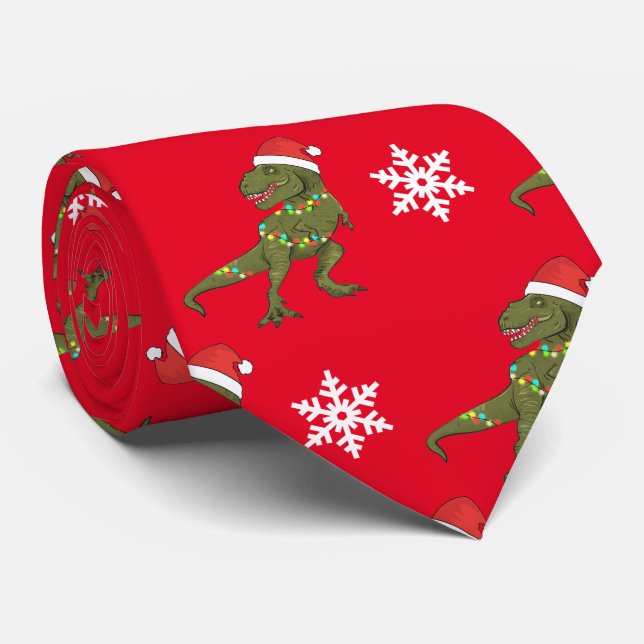 Dinosaur Christmas Xmas Dino Tie (Rolled)