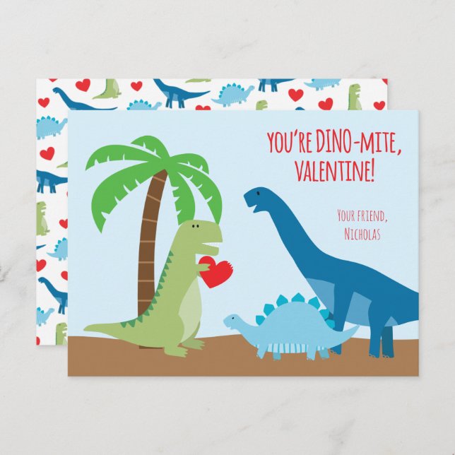 Dinosaur Class Valentine Cards - T-Rex  (Front/Back)