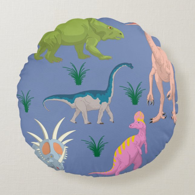 Dinosaur colourful baby kids room nursery round cushion (Front)