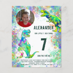 Dinosaur Colourful Birthday Party Photo Budget Flyer