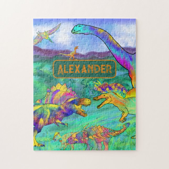 dinosaur colourful personalised jigsaw puzzle (Vertical)