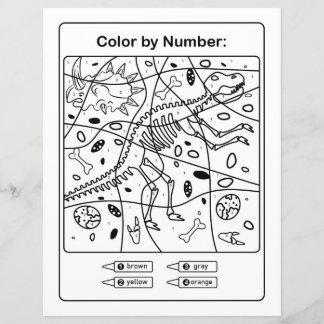 Dinosaur Colouring Page by number - Dino Skeleton