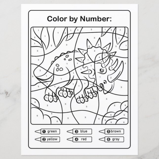 Dinosaur Colouring Page by number - Rhinoceratops (Front)