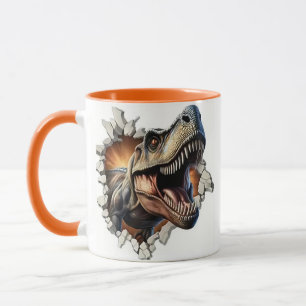 Dinosaur coming out of a cracked wall mug