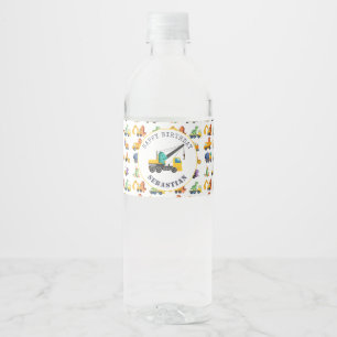 Dinosaur Construction Crew Birthday Party Water Bottle Label