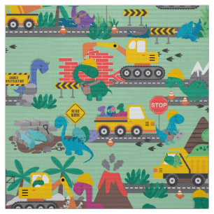 Dinosaur Construction Kids Cute Pattern Fabric