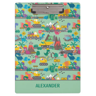 Dinosaur Construction Kids Personalised  Clipboard