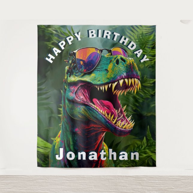 Dinosaur Coo l T Rex Jungle Birthday backdrop Tapestry (Front)