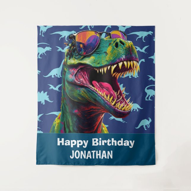 Dinosaur Cool T Rex Blue Backdrop Tapestry (Front)