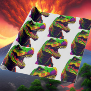 Dinosaur Cool Yellow Happy Birthday  Wrapping Paper