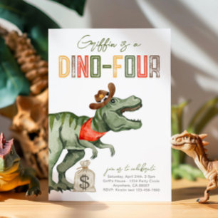 Dinosaur Cowboy 4th Birthday Invitation 