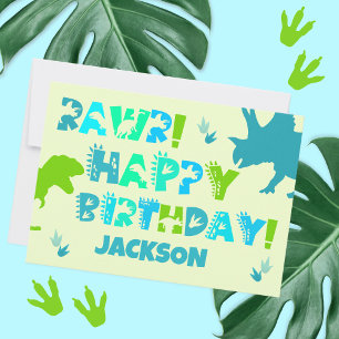 Dinosaur Custom Name and Text Kid's Flat Birthday  Card