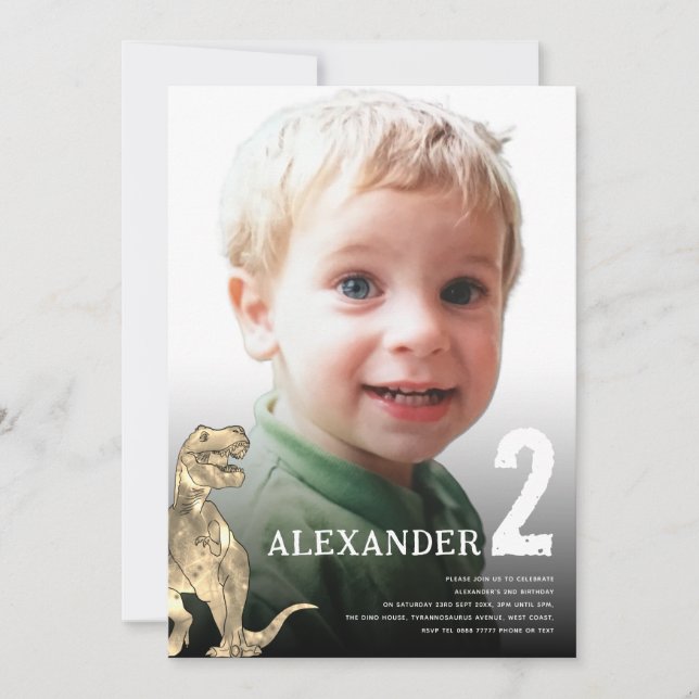 Dinosaur Custom Photo 2nd Birthday Party Invitation (Front)