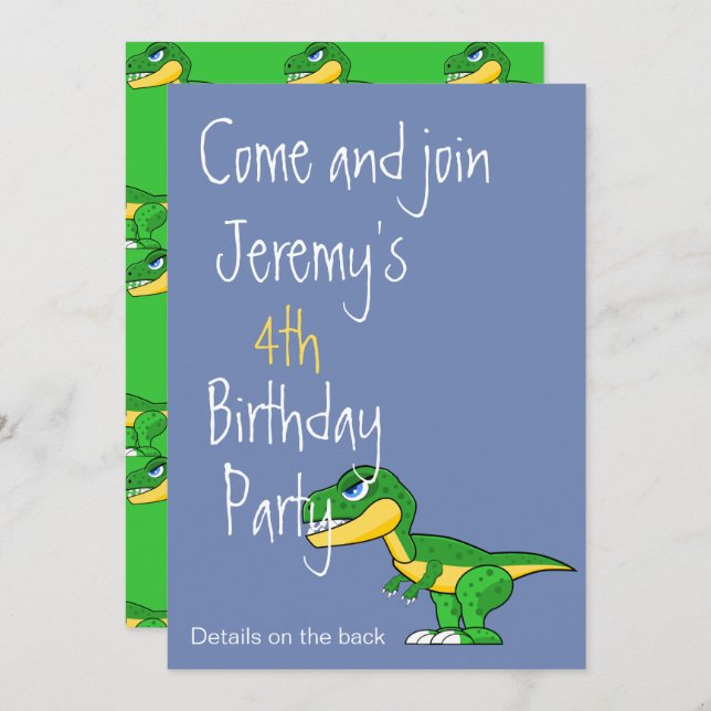 Dinosaur Cute Boys Age Birthday Invitation (Front/Back)