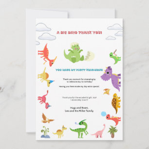 Dinosaur / Cute Dino Boy Birthday Thank you Card