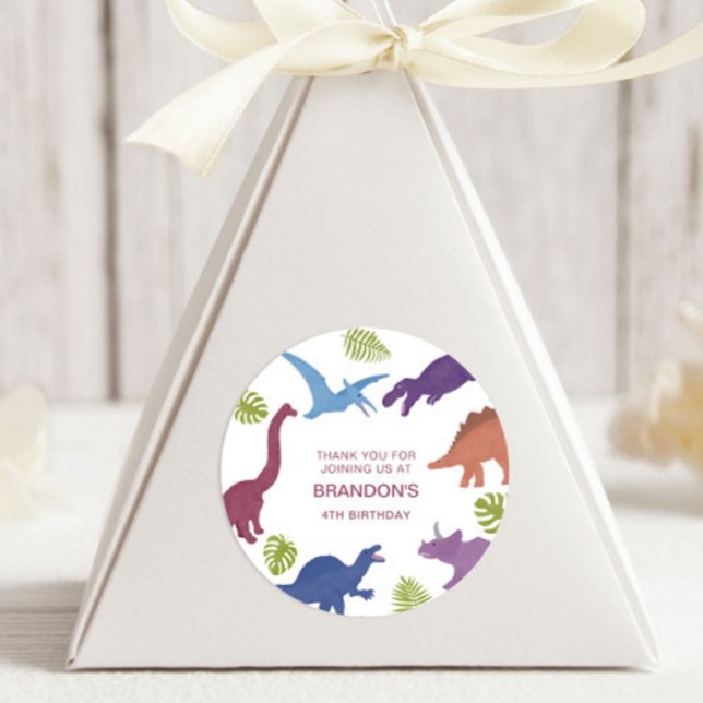 Dinosaur Cute Dino Kid Birthday Party Favour Classic Round Sticker (Creator Uploaded)