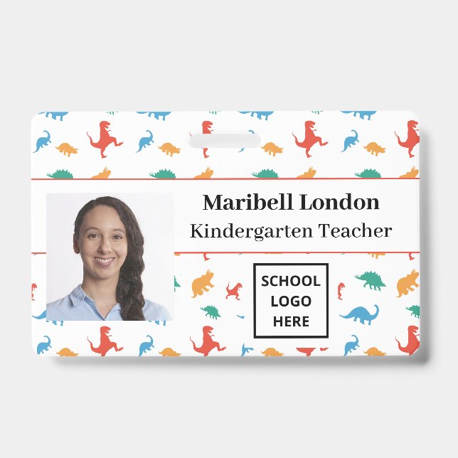 Dinosaur Cute Fun Teacher ID Badge (Front)