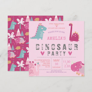 Dinosaur cute modern pink Birthday Party  Invitation